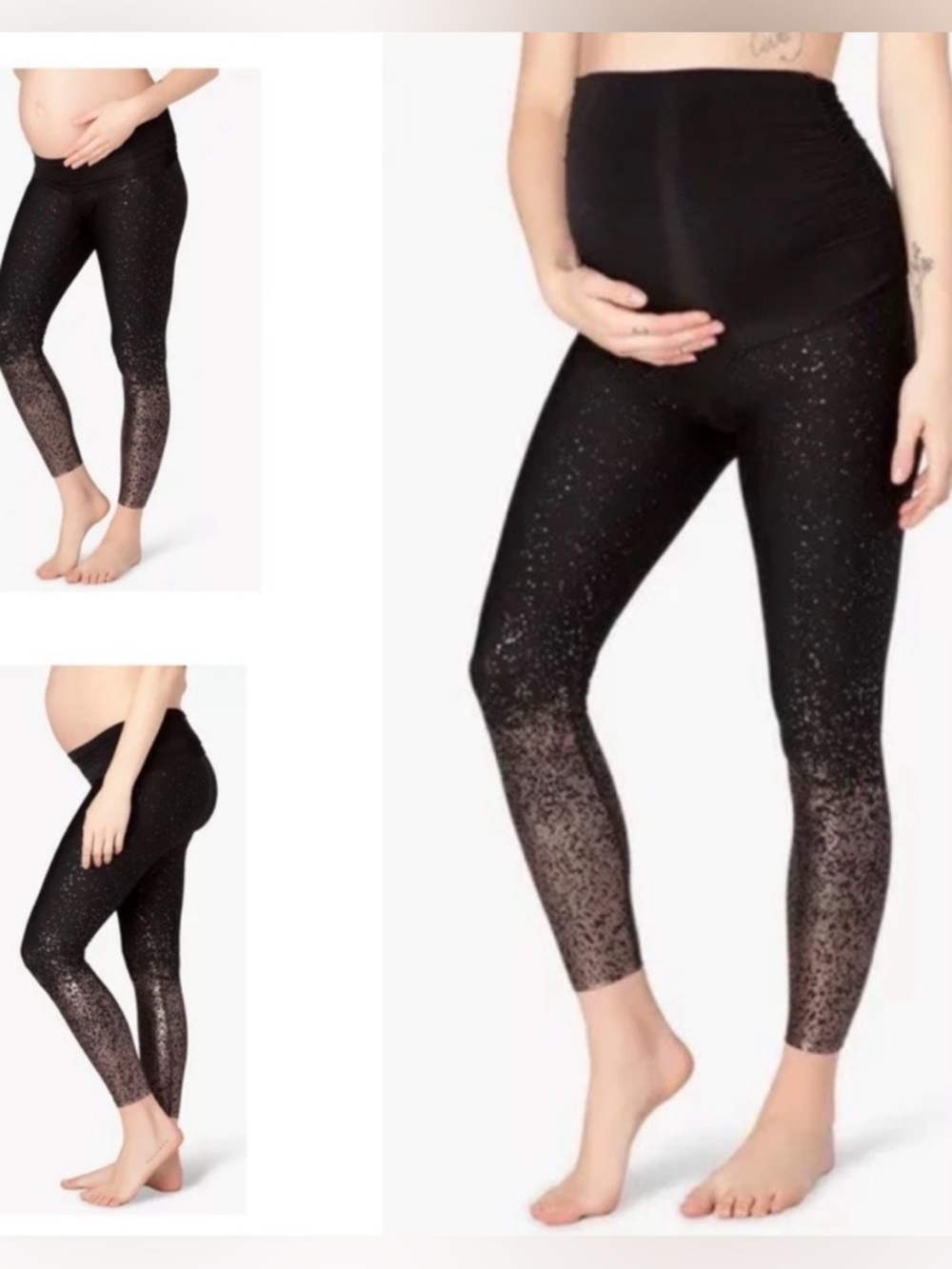 Beyond Yoga Alloy Ombré Maternity Midi Leggings Black Gold Medium